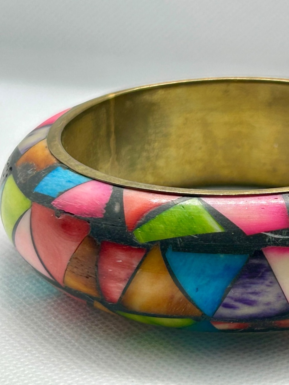 Acrylic, Brass Lined, Bangle - Stained Glass Pattern